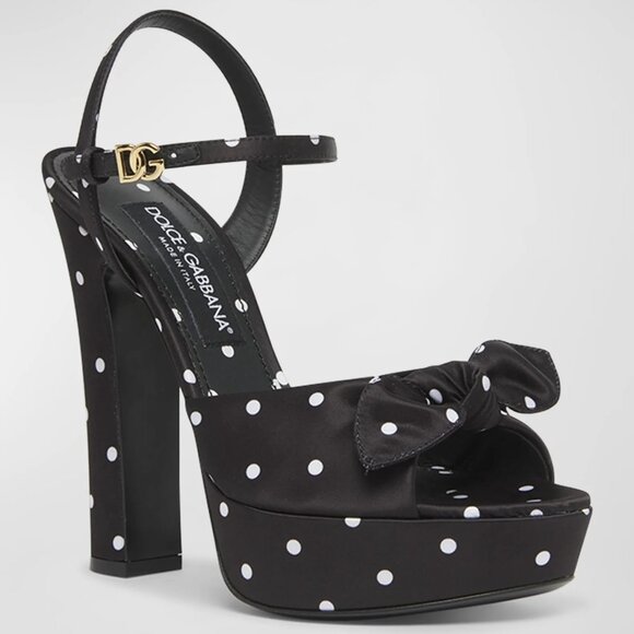 Dolce & Gabbana Keira Polka Dot Bow Platform Sandals  EU 39.5 - Picture 1 of 9